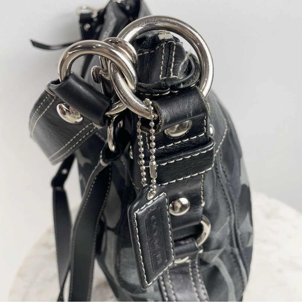 Coach Zoe Signature Jacquard Purse F14710 Shoulder Bag Logo Black Gray - Picture 7 of 14